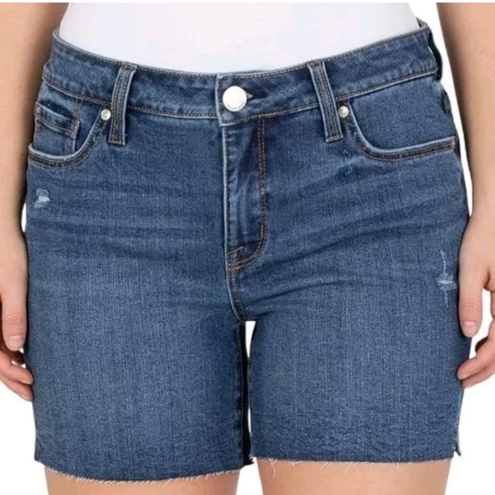 Seven7 Jean Shorts Women Sz 10 34/ 5 Ins Weekend Blue Stretch Denim Raw Hem Nwt